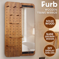 Furb Wooden Wall Mirrors Drawer Slide Makeup Mirror Bathroom Home Decor 120x40CM