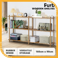 Furb 160CM 3-Tier Rubber Wood Wooden Storage Organizer Stand Shelves Walnut