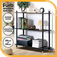 Furb 90CM 3-Tier Wooden Storage Organizer Stand Shelves With Brass Feet Black