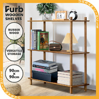 Furb Narrow Hallway Wood Console Table Behind Sofa Walnut 3-Tier Shelves