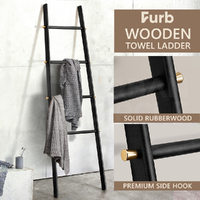 Furb 4-Tier Rubber Wood Freestanding Rack Towel Ladder Blanket Ladder Black