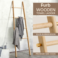 Furb 4-Tier Rubber Wood Freestanding Rack Towel Ladder Blanket Ladder Oak