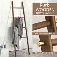 Furb 4-Tier Rubber Wood Freestanding Rack Towel Ladder Blanket Ladder Walnut