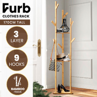 Furb Bamboo Coat Rack Hat Clothes Stand Hanger Garment  Hook Tree Rail Organizer