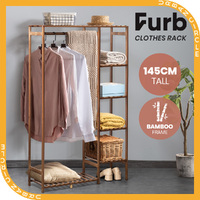 Furb Open Wardrobe Clothes Hanging Rail Garment Rack Shoe Shelf Storage Organiser