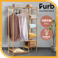 Furb Open Wardrobe Clothes Rail Rack Hanger Garment Bamboo Organizer Coat Shelf