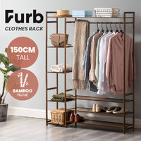 Furb Open Wardrobe Clothes Hanging Rail Garment Rack Shoe Shelf Storage Organiser