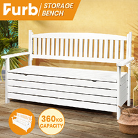 Furb Patio Storage Bench Wooden Box Chest 3 Seat Backyard Outdoor Furniture Park
