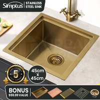 Simplus Kitchen Sink Stainless Steel 45X45CM Single Bowl with Drying Rack Gold