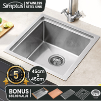 Simplus Kitchen Sink Stainless Steel 45X45CM Single Bowl with Drying Rack Silver