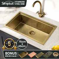 Simplus Kitchen Sink Stainless Steel 75X45CM Single Bowl with Drying Rack Gold