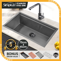 Simplus Stainless Steel Kitchen Sink 75x45CM Laundry Undermount Single Basin Set